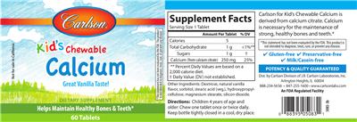 Photo of the Carlson Kid's Chewable Calcium label