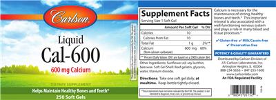 Photo of the Carlson Liquid Cal-600 label