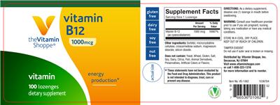 Photo of the The Vitamin Shoppe Vitamin B12 1000 mcg label