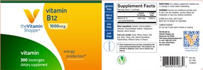 Photo of the The Vitamin Shoppe Vitamin B12 1000 mcg label