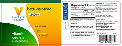 Photo of the The Vitamin Shoppe Beta-Carotene 25000 IU label