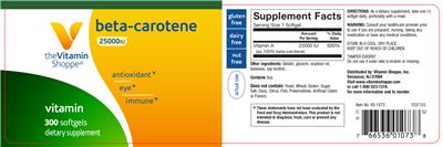 Photo of the The Vitamin Shoppe Beta-Carotene 25000 IU label