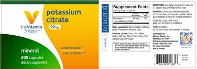 Photo of the The Vitamin Shoppe Potassium Citrate 99 mg label