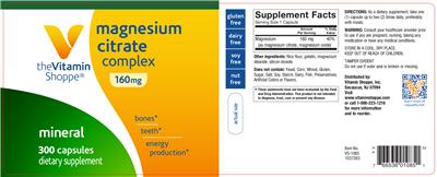 Photo of the The Vitamin Shoppe Magnesium Citrate Complex 160 mg label