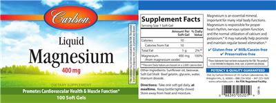 Photo of the Carlson Liquid Magnesium 400 mg label