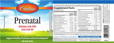 Photo of the Carlson PreNatal Multiple With DHA From Fish Oil label