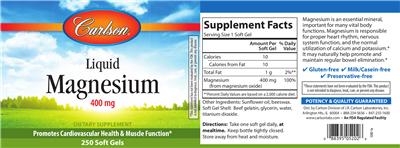 Photo of the Carlson Liquid Magnesium 400 mg label