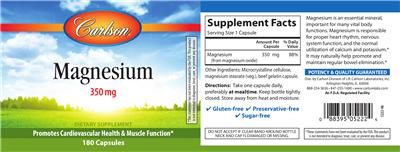 Photo of the Carlson Magnesium 350 mg label