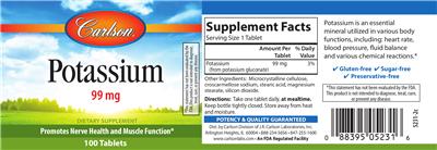 Photo of the Carlson Potassium 99 mg label