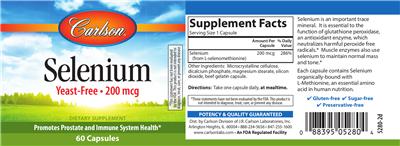 Photo of the Carlson Selenium Yeast-Free 200 mcg label