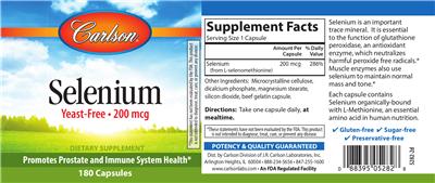 Photo of the Carlson Selenium Yeast-Free 200 mcg label