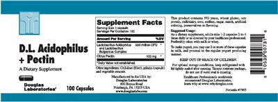 Photo of the Douglas Laboratories D.L. Acidophilus + Pectin label