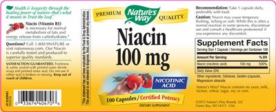Photo of the Nature's Way Niacin 100 mg label