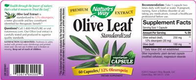 Photo of the Nature's Way Olive Leaf Standardized label