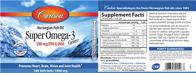 Photo of the Carlson Super Omega-3 Gems label