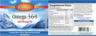 Photo of the Carlson Omega-3-6-9 with Borage Oil label