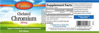 Photo of the Carlson Chelated Chromium 200 mcg label
