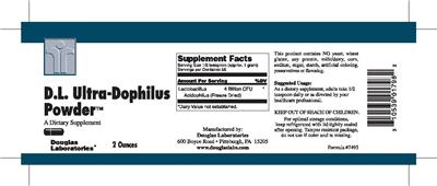 Photo of the Douglas Laboratories D.L. Ultra-Dophilus Powder label
