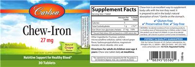 Photo of the Carlson Chew-Iron 27 mg Natural Grape Flavor label