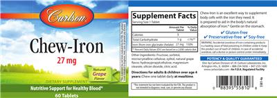 Photo of the Carlson Chew-Iron 27 mg Natural Grape Flavor label