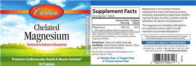 Photo of the Carlson Chelated Magnesium label