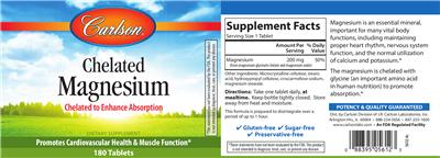 Photo of the Carlson Chelated Magnesium label