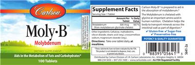 Photo of the Carlson Moly-B label