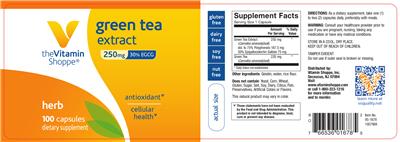 Photo of the The Vitamin Shoppe Green Tea Extract 250 mg label