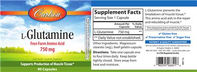 Photo of the Carlson L-Glutamine label