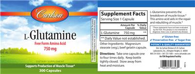 Photo of the Carlson L-Glutamine label