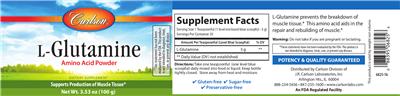 Photo of the Carlson L-Glutamine Amino Acid Powder label