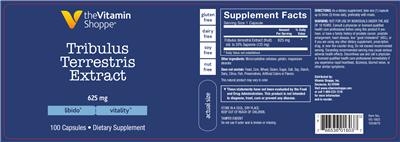 Photo of the The Vitamin Shoppe Tribulus Terrestris Extract 625 mg label