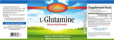 Photo of the Carlson L-Glutamine Amino Acid Powder label