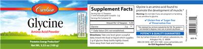 Photo of the Carlson Glycine Amino Acid Powder label