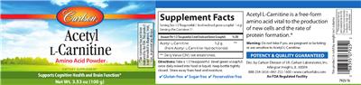 Photo of the Carlson Acetyl L-Carnitine Amino Acid Powder label