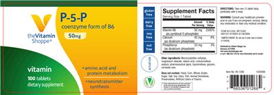 Photo of the The Vitamin Shoppe P-5-P 50 mg label