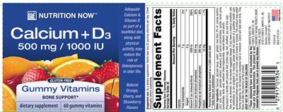 Photo of the Nutrition Now Calcium + D3 500 mg/1000 IU label