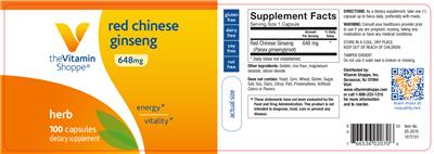 Photo of the The Vitamin Shoppe Red Chinese Ginseng 648 mg label
