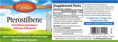 Photo of the Carlson Pterostilbene label