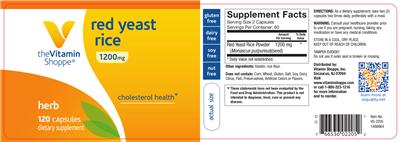 Photo of the The Vitamin Shoppe Red Yeast Rice 1200 mg label
