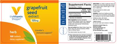 Photo of the The Vitamin Shoppe Grapefruit Seed Extract 125 mg label