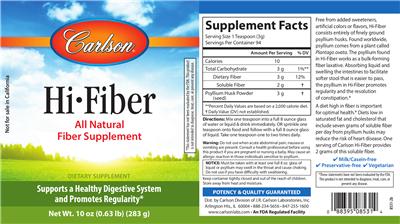 Photo of the Carlson Hi-Fiber label