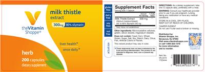 Photo of the The Vitamin Shoppe Milk Thistle Extract 300 mg label