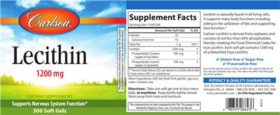 Photo of the Carlson Lecithin 1200 mg label
