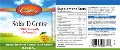 Photo of the Carlson Solar D Gems Natural Lemon Flavor label