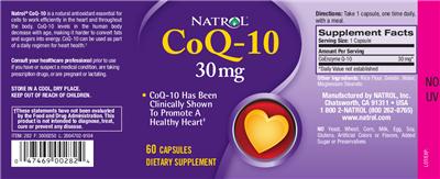 Photo of the Natrol CoQ-10 30 mg label