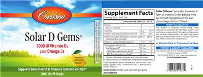 Photo of the Carlson Solar D Gems Natural Lemon Flavor label