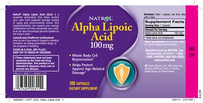 Photo of the Natrol Alpha Lipoic Acid 100 mg label