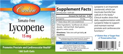 Photo of the Carlson Lycopene 15 mg label