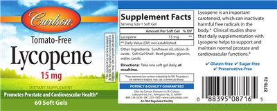 Photo of the Carlson Lycopene 15 mg label